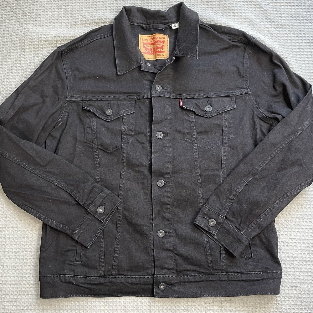 Levi's Black Denim Jean Trucker Jacket XL Mens Button Up Cotton Stretch